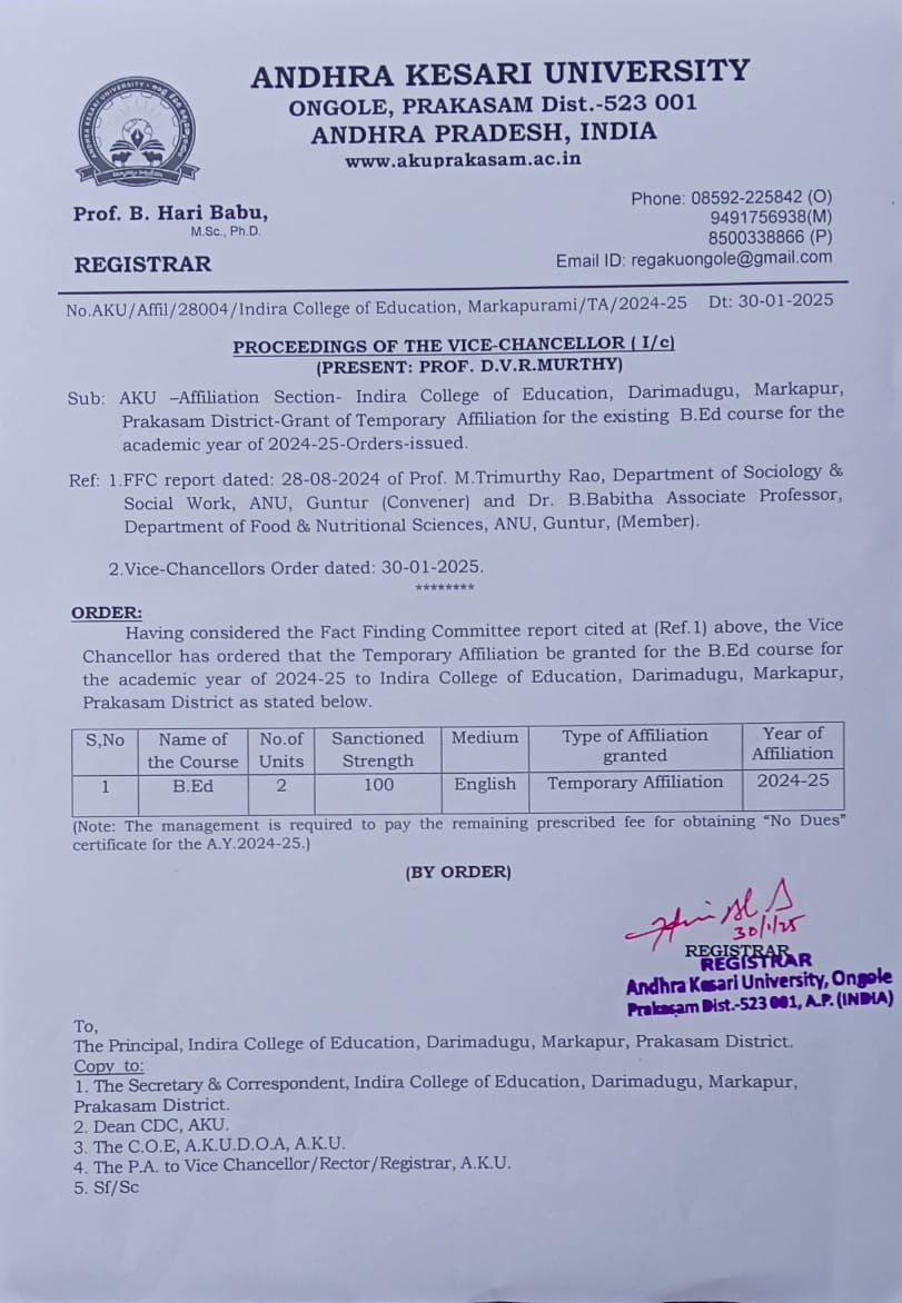 Affiliation Indira College